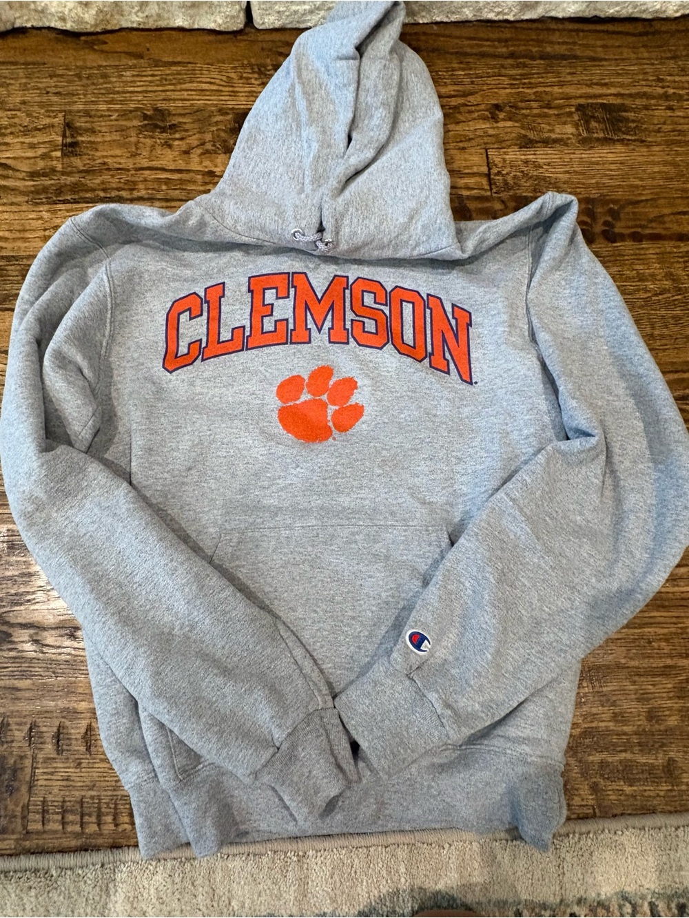 Champion Gray Hoodie with Orange Clemson Logo